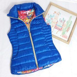 Lilly Pulitzer Puffer Vest Pockets Blue Down Vest Blue Gold